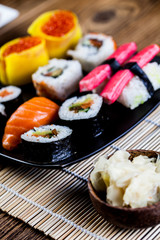 Fresh, healthy and tasty oriental sushi with seafood