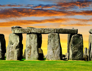 Historical monument Stonehenge in the sunset, England, UK