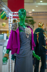 Modern fashion dress with accessories on  woman mannequins with