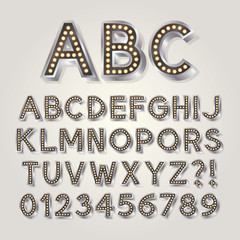 Silver 3D Broadway Alphabet and Numbers, Eps 10 Vector Editable