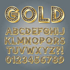 Golden 3D Broadway Alphabet and Numbers, Eps 10 Vector Editable