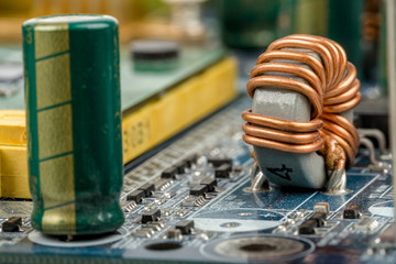 computer motherboard, detail of capacitor