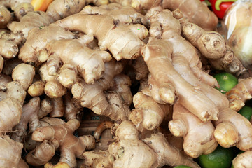 Fototapeta na wymiar Ginger root in the market