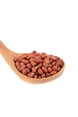 Wooden spoon with peanuts.