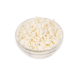 Cottage cheese in glass bowl.