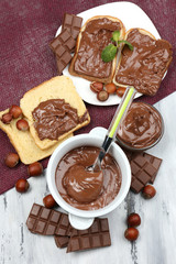 Sweet chocolate hazelnut spread with whole nuts and mint