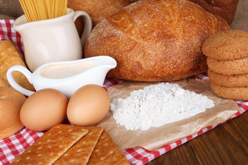 Tasty flour products close up