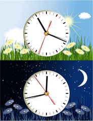 Day and night background with clock