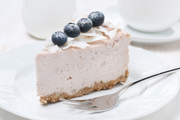 blueberry and coconut cheesecake, close-up