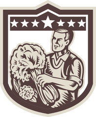 Green Grocer Vegetables Shield Woodcut