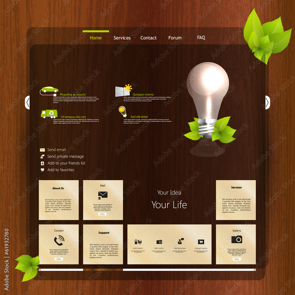 Canvas Prints website design template with wood
