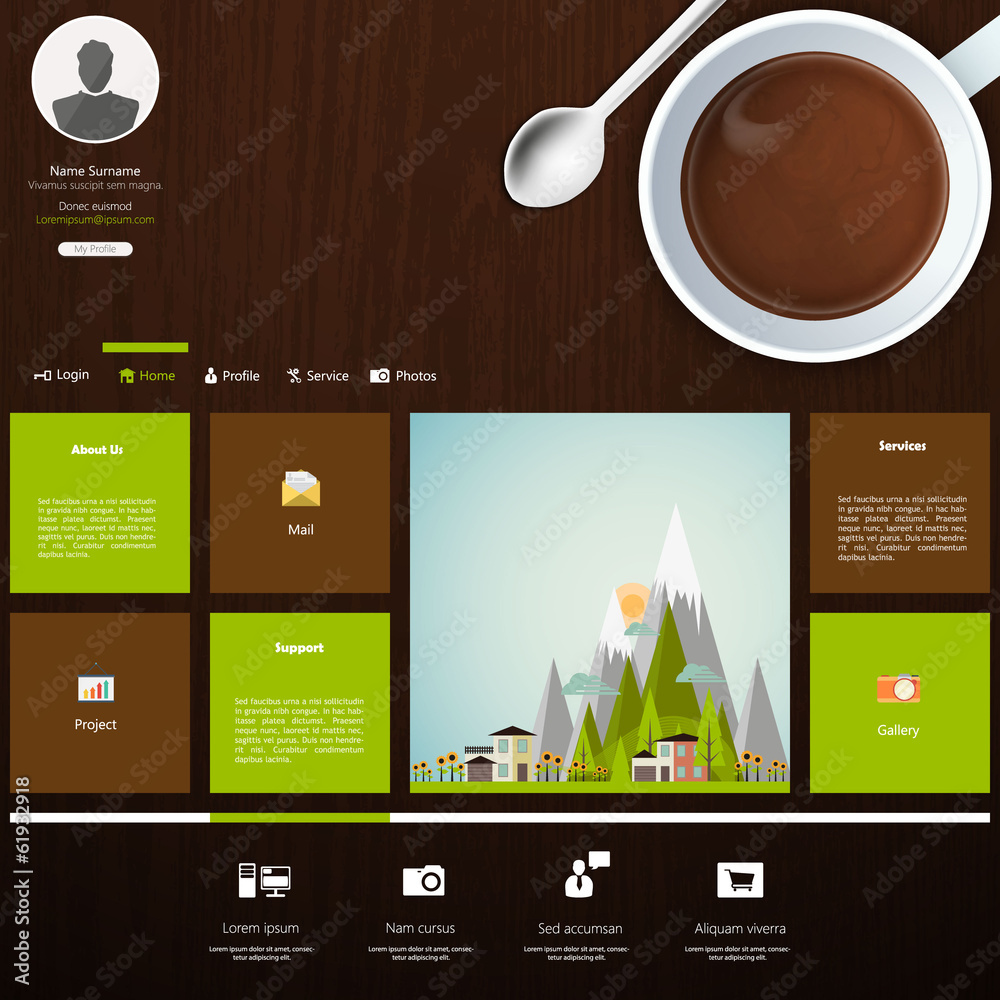 Canvas Prints flat website template green and coffee theme