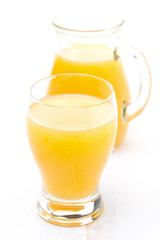 glass and jug of orange juice