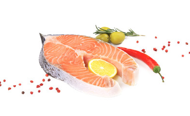 Fresh salmon steak with spices.
