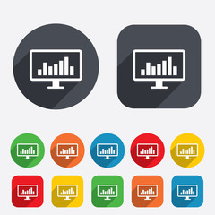 Computer monitor sign icon. Market monitoring.