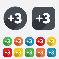 Plus three sign. Add three symbol.
