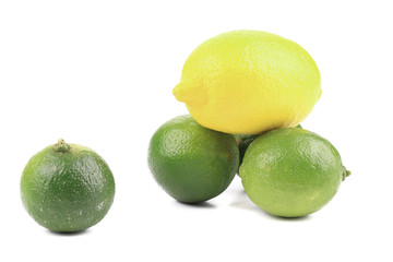 Fresh lime and lemon isolated on white.