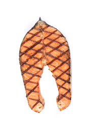 Close up of grilled salmon steak.
