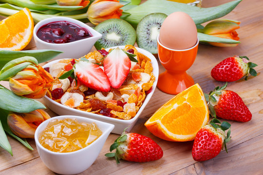 Fr&uuml;hst&uuml;ck mit M&uuml;sli und Fr&uuml;chten