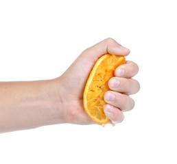 Hand squeezing an orange.