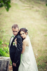 wedding. Bride and groom in the garden