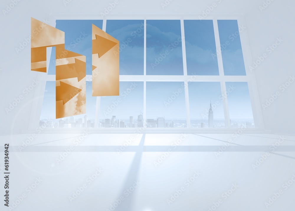 Poster Composite image of orange arrows on abstract screen