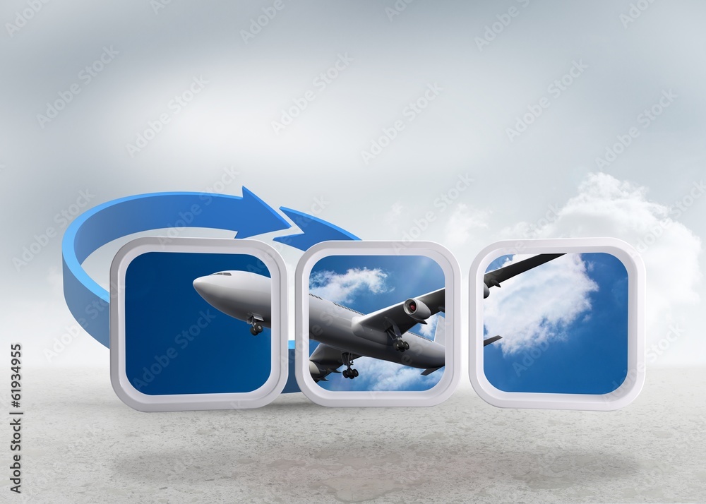 Poster Composite image of airplane on abstract screen