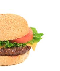 Close up of big tasty hamburger.