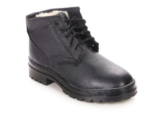 Close up of winter black boot.