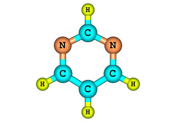 Pyrimidine molecule illustration isolated on white