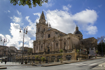 Fototapeta na wymiar main church of Ragusa after a rainstorm