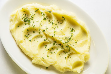 mashed potatoes on a white plate