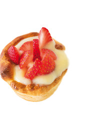 homemade tart with custard and strawberry, isolated