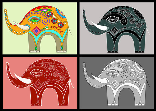 Set ornamental elephants