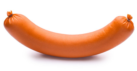 Boiled sausage. Isolated on the white. Tasty food