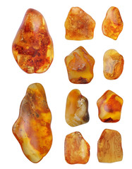 .Beautiful natural Baltic amber in bright colors, collage.