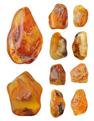 Beautiful natural Baltic amber in bright colors, collage