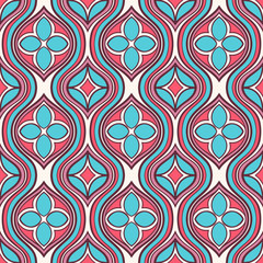 vertical pink and turquoise floral pattern