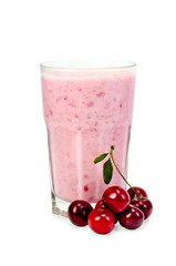 Milkshake with cherry in a glass