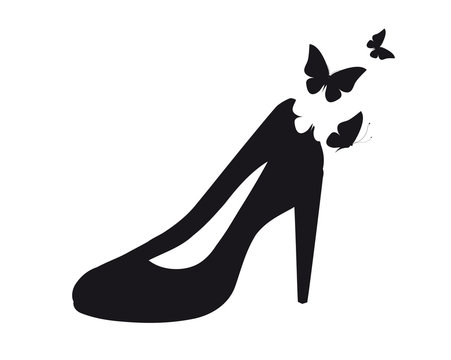 black high heel shoe with butterflies clip art preview