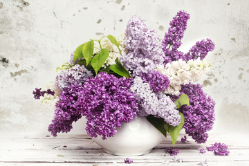 Beautiful Bunch of Lilac in the Vase - obrazy, fototapety, plakaty