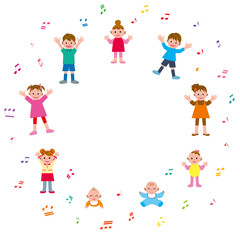 子供　音符　フレーム　円