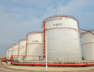 big Industrial oil tanks in a refinery