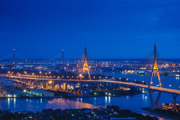 Fototapeta na wymiar Night Scene Bhumibol Bridge, Bangkok, Thailand