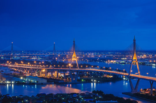 Night Scene Bhumibol Bridge, Bangkok, Thailand