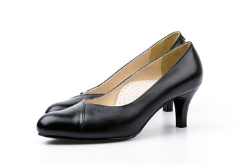 leather black shoes women isolated white background