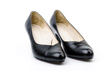 leather black shoes women isolated white background
