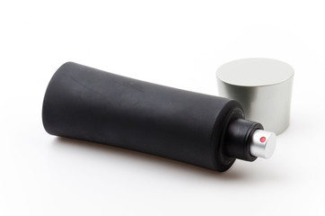 Black bottle perfume isolated white background