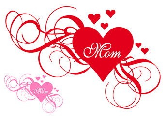 Red heart with swirls, mother's day card