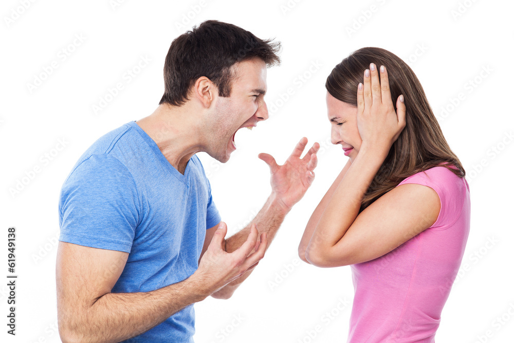 Wall mural Man shouting at woman